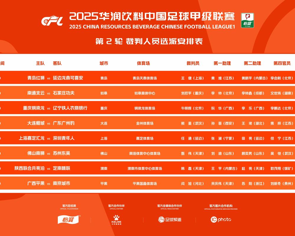 中甲第2轮裁判：牛明辉执法焦点战重庆铜梁龙vs辽宁铁人